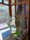 Uranium Green Glass Pitcher Depression Vaseline Antique, Large 8in