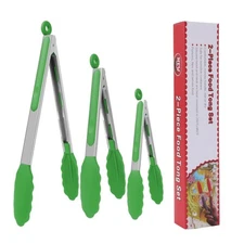 3Pcs Stainless Steel Kitchen Tongs Set Silicone Cooking Green