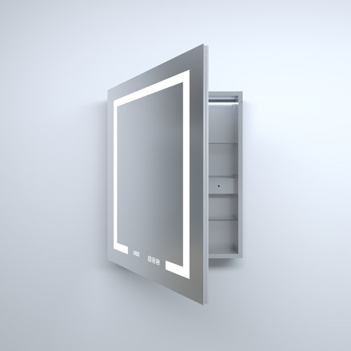 24x30In LED Mirror Medicine Cabinet Built in Clock Recessed/Surface Mount Silver - Bild 3 von 14