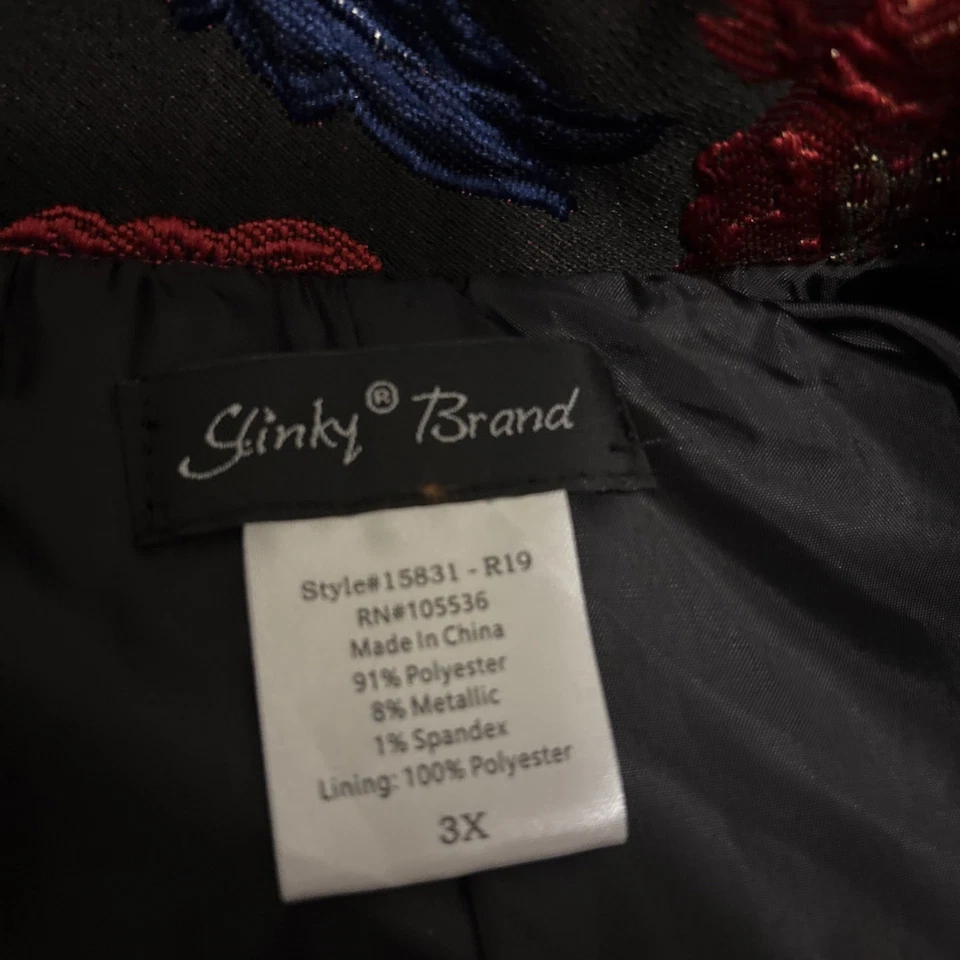 Slinky Brand Mujer Flor Bordada Chaqueta Botón Único,Negro,Azul Marino,Rojo, 3xl Foto 3 de 3