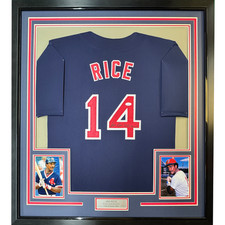 FRAMED Autographed/Signed JIM RICE 33x42 Boston Blue Baseball Jersey JSA COA
