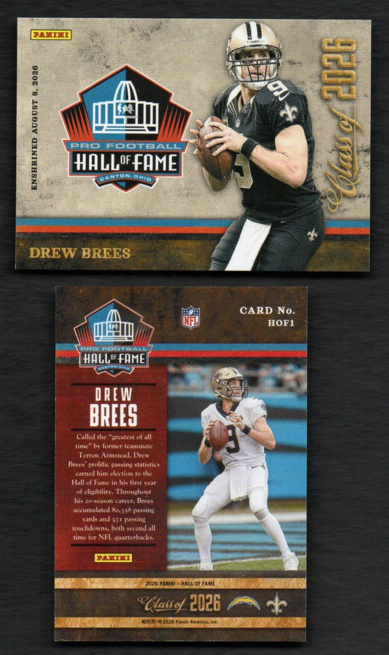 Drew Brees Panini HOF Class of 2026 Hall of Fame Card New Orleans Saints