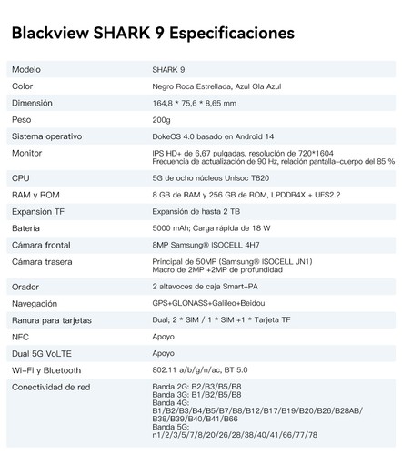 Blackview SHARK 9 5G Smartphone 24GB+256GB 6,67" Android 14 5000mAh NFC Dual SIM - Imagen 11 de 24