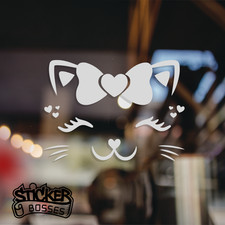 Girly Cat Face Bow Heart Vinyl Decal Sticker Car Window Cute