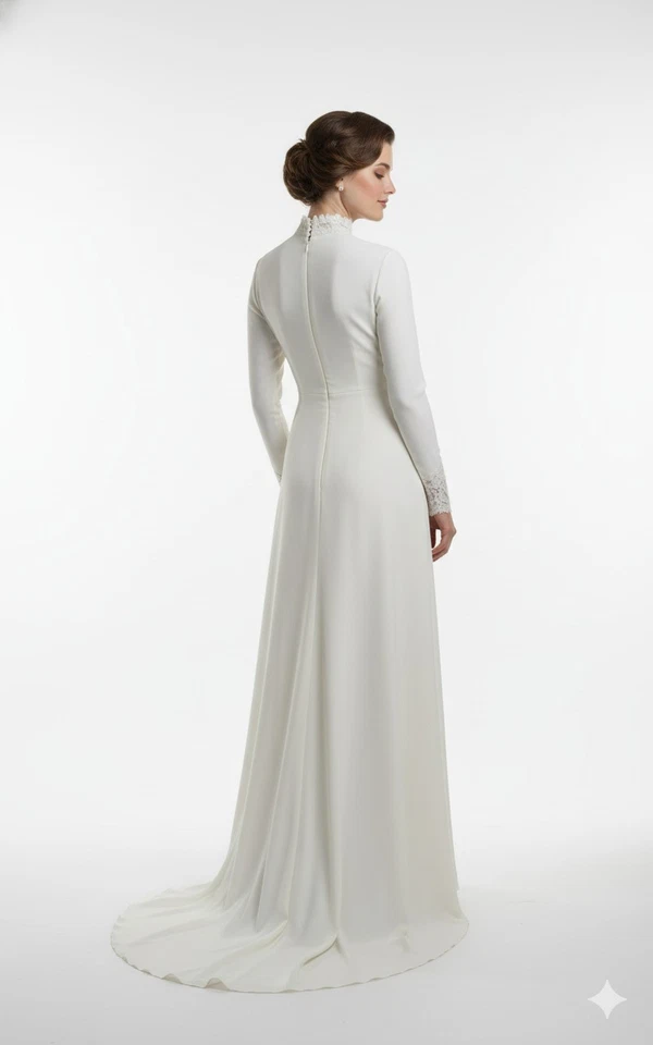 VESTIDO HOUSE OF BIANCHI CUELLO ALTO MANGA LARGA MODESTO VINTAGE Foto 2 de 4