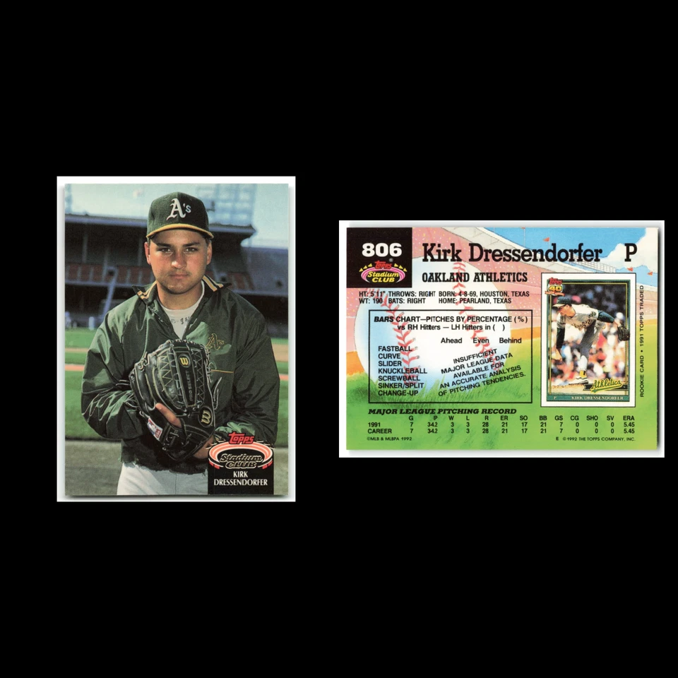 Kirk Dressendorfer #806 1992 Topps Stadium Club Oakland Athletics Baseball Card - Image 3 of 3