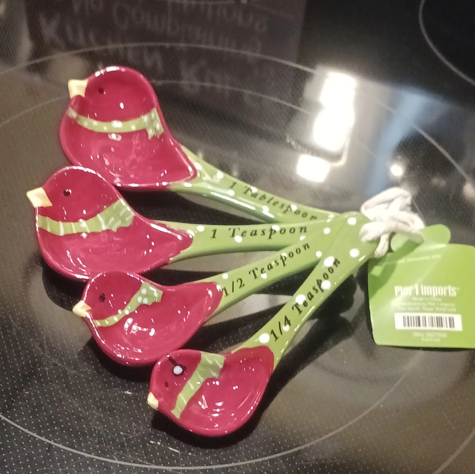 Pier 1 Imports Ceramic Bird Measuring Spoons Set 4pc Red/Green 1Tbsp-1/4
