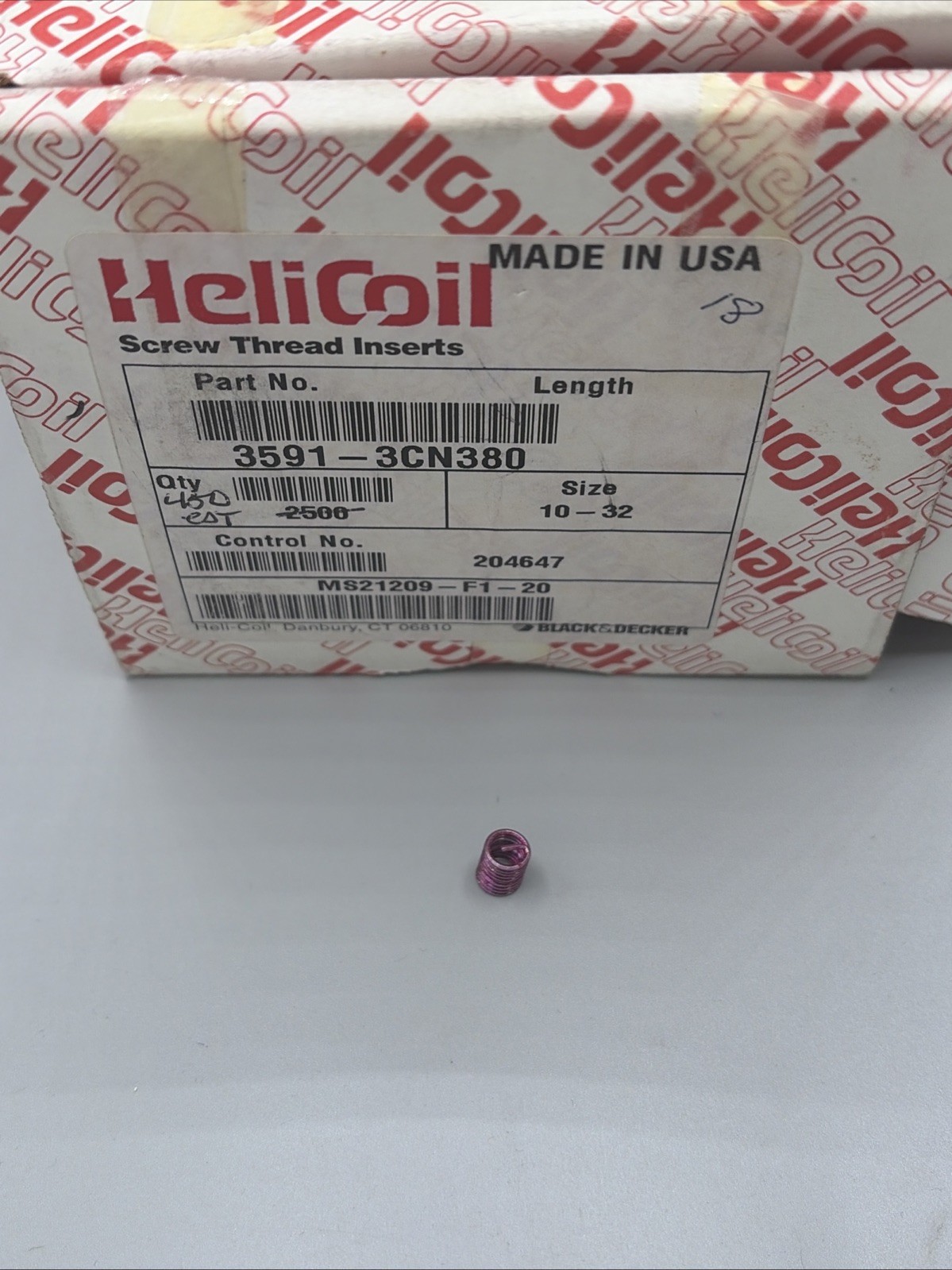 QTY 25, HELICOIL 3591-3CN380 MS21209-F1-20 #10-32 Self Locking Thread Insert