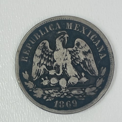 1869 50 Centavos Mexico Silver Coin Libertad Ley Cap and Rays AU - Picture 4 of 6