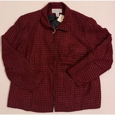 NWT Maggie McNaughton Red/Black Houndstooth Full Zip Jacket Size 16W Plus