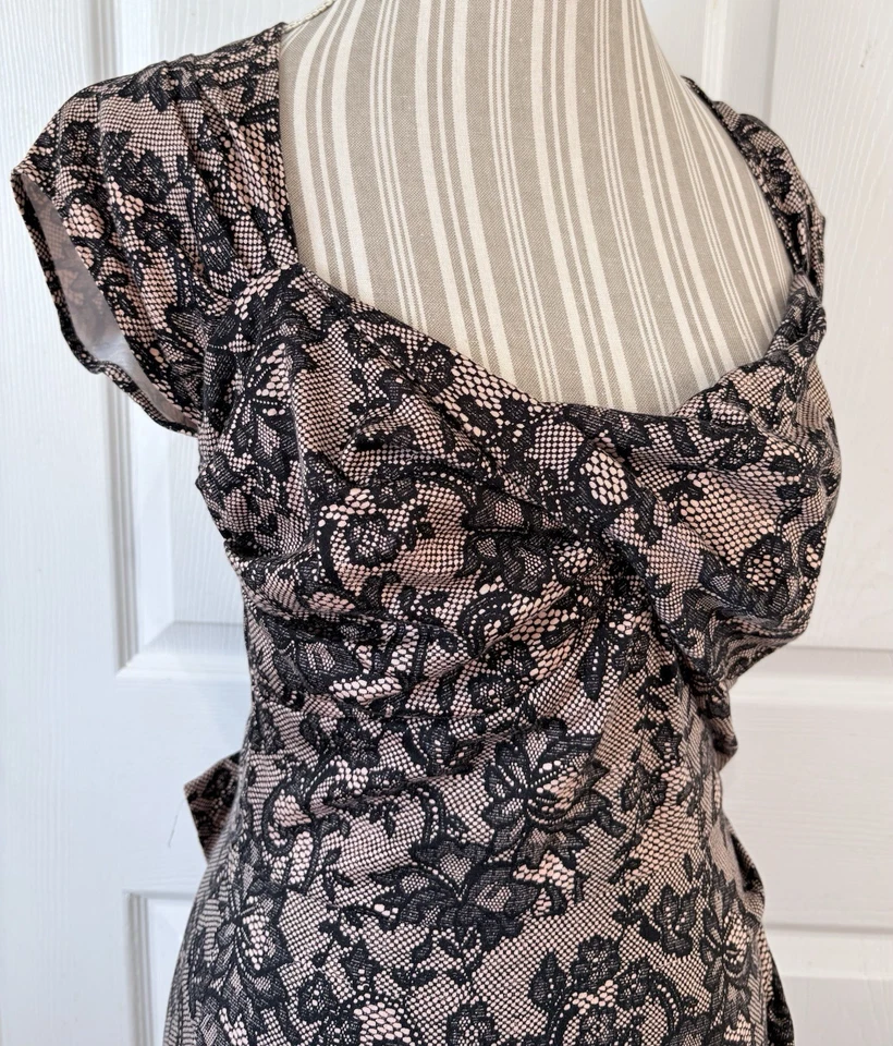 Stop Staring LOVE Pink/Black Lace Print Pinup Rockabilly Wiggle Dress Large - Image 4 of 4