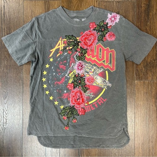 Affliction gray floral embroidered tee SZ MED - Picture 1 of 4