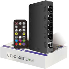 2-in-1 ARGB PWM Fan Hub with Controller, 10 x 4-Pin Ports, 10 x Black