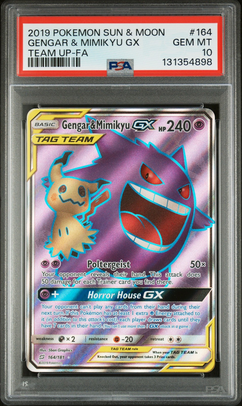 PSA 10 GENGAR & MIMIKYU GX 2019 POKEMON SUN & MOON TEAM UP #164 FULL ART