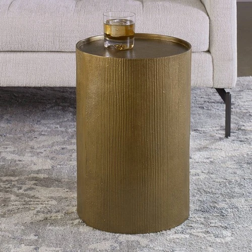 Glam Aluminum Round Accent Table 12" Wide Antique Gold for Living Room Bedroom - Picture 1 of 5