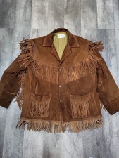 Vintage Simco Dark Brown Leather BOHO, Western Jacket W/ Fringe Size 46  Suede