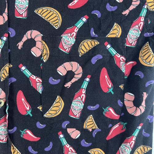 Vintage Tabasco Shirt Mens Large Button Up Hot Sauce Shrimp Chili Party Print - Picture 3 of 12