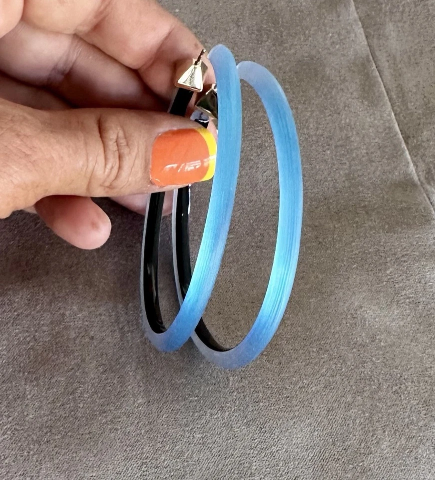 Pendientes tipo argolla 100 % auténticos Alexis Bittar grandes ajustados zafiro azul lucita Foto 4 de 4