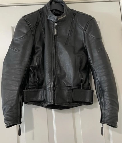 Vtg Fieldsheer Black Leather Motorcycle Riding Jacket Padded Vent Sz 42 Mandarin - product listing photo