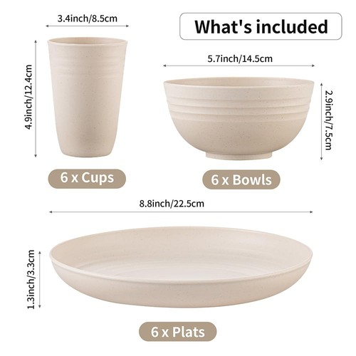 18pcs Wheat Straw Dinnerware Sets Unbreakable Lightweight Dishes Plates Cereal - Picture 3 of 7