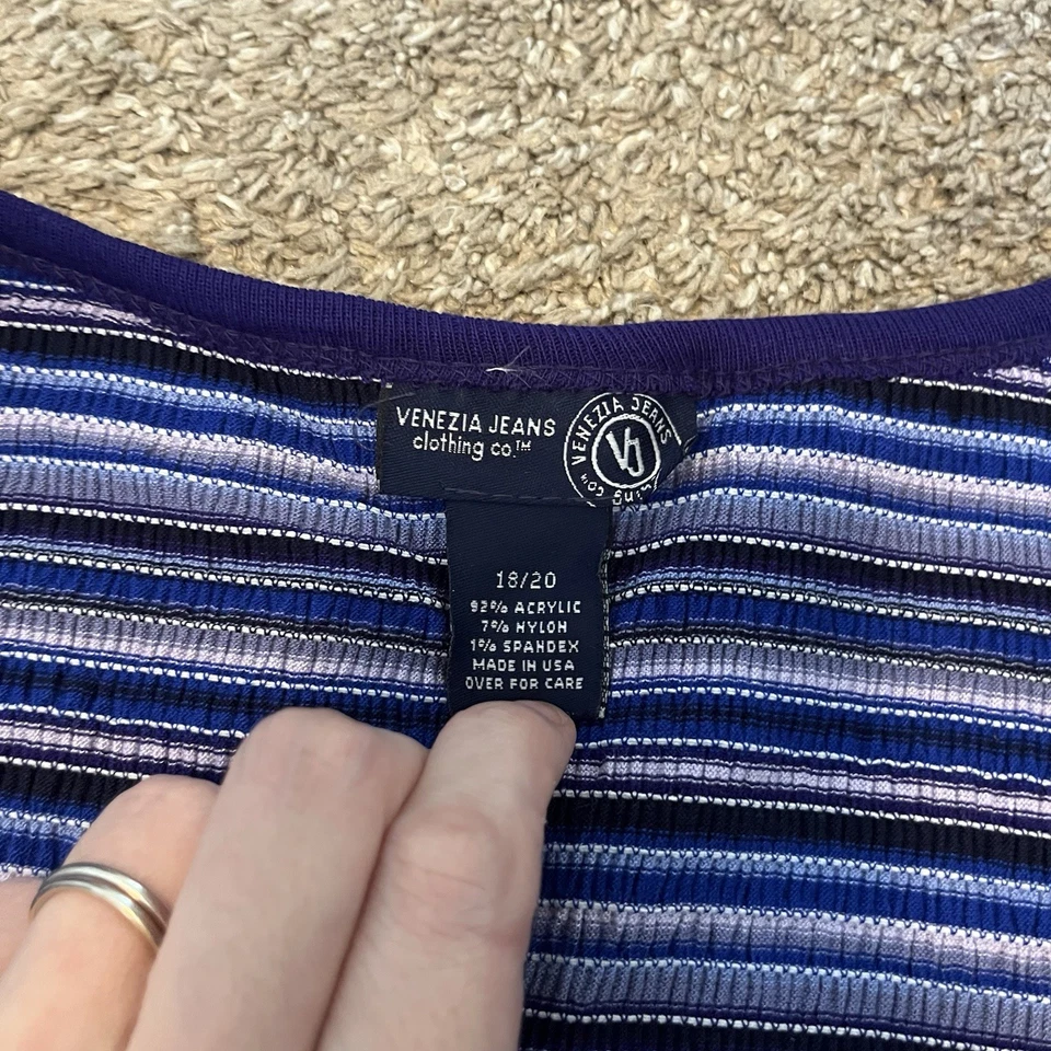 Blusa sin mangas vintage Y2k años 90 Venezia mujer 18/20 púrpura rayas boho playa EE. UU. Foto 4 de 4