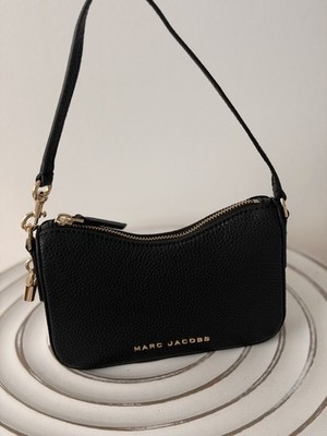 Marc Jacobs Black Pebbled Shoulder Bag Small Zip Detachable Strap Gold