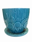 Vintage McCoy Pottery “Sand Dollar” Planter w/ Attached Saucer – Turquoise Blue