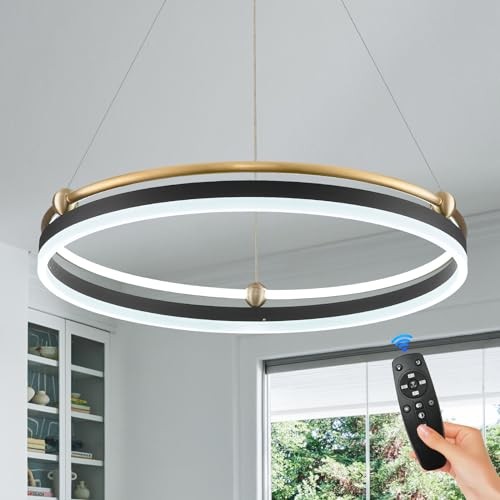 Modern LED Pendant Light 23.6" Black Gold Dimmable Circular LED Chandelier 1 - Picture 2 of 8