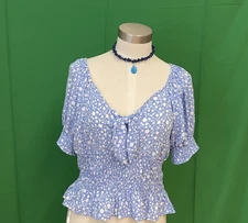 Sienna Sky Blue and White Floral Top - Size L