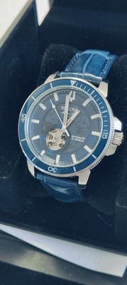 Bulova Marine Star Automatic 45mm Blue Dial  Leather Strap Men's Watch 96A291