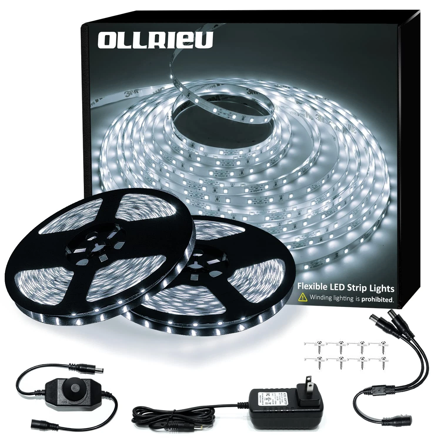 LED Strip Lights 100ft Dimmable 6000K Bright White Strip Lighting, 30M 1800 L...