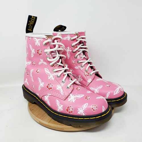 Dr. Martens Stiefel Damen 9 Rosa 1460 Schmetterling Rose Blumen Schnürstiefeletten