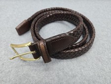 Argentina Woven Braided Leather Belt Brown Brass Buckle Size 44 Made in USA