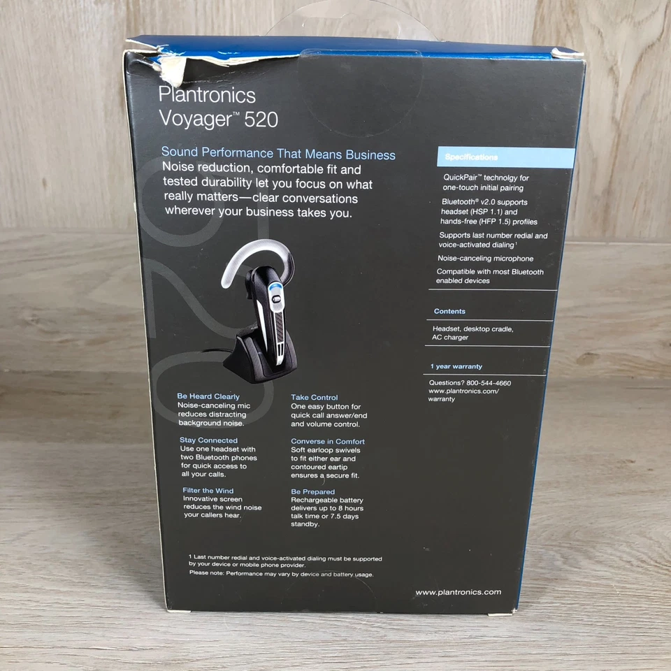 PLANTRONICS Voyager 520 Wireless Noise Cancelling Bluetooth Headset-Black NIP! - Image 4 of 4