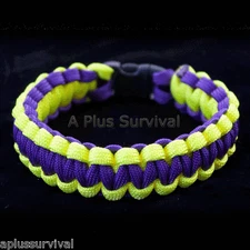 Neon Yellow & Purple Paracord Emergency Survival Rope Bracelet - Made in the USA