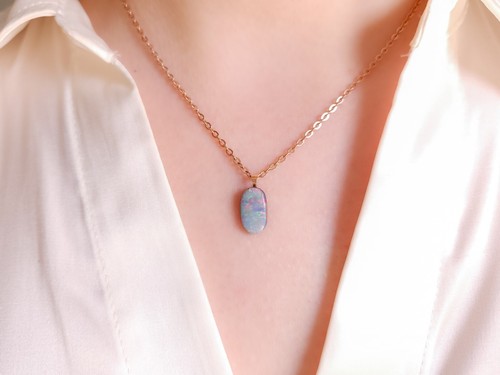 14K Rose Gold Australian Coober Pedy Opal Doublet Pendant, Opal Necklace GG4 - Picture 6 of 8