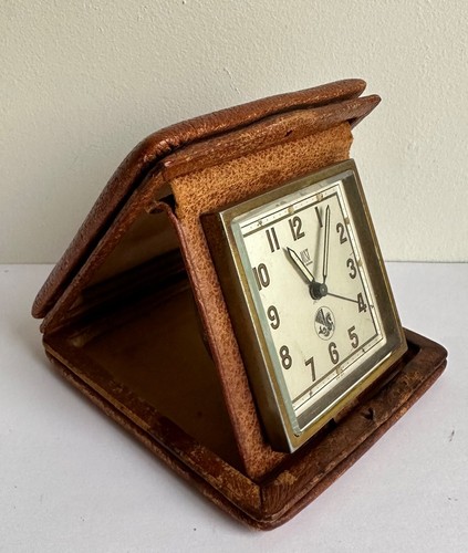 Vintage pendulette voyage cuir réveil aviation Air France crevette Just Suisse - Picture 8 of 15
