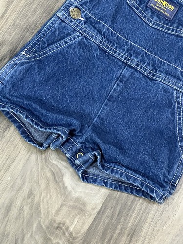 Vintage OshKosh B’gosh Overall Shorts Baby Toddler 18M Blue Denim Made In USA - Picture 3 of 15