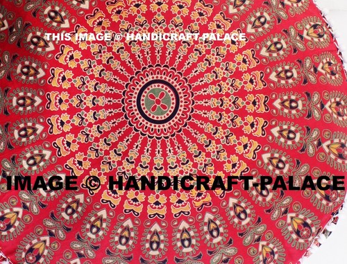 Indian Cotton Ottoman Peacock Mandala Pouffe Round Foot Stool Floor Pillow Cover - Foto 4 di 4