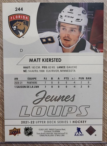 MATT KIERSTED 2021-22 UPPER DECK SERIES 1 FRENCH YOUNG GUNS VARIANT RC #244! - Picture 2 of 2