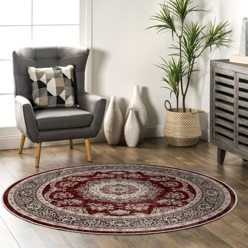 Round Burgundy Antique Floral Area Rug, Vintage Turkish Oushak, Oriental Maroon - Picture 3 of 10