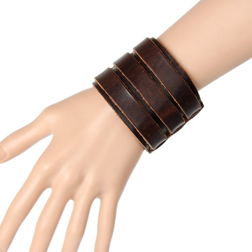Men's Punk Wide Genuine Leather Belt Wristband Bangle Cuff Bracelet Adjustable - Picture 21 of 22