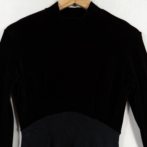 Vestido Cache Vintage Mujer Pequeño Negro Cuello Alto Manga Larga Cintura Imperio Años 90 - Imagen 2 de 8