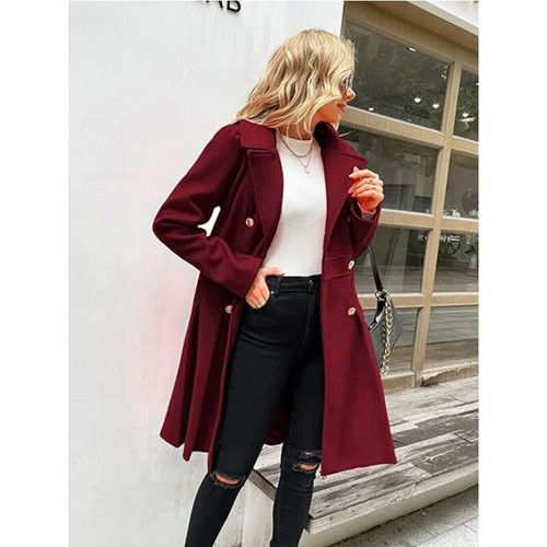 Trench cappotto donna lana invernale gonna doppiopetto infradito foderato donna - Foto 3 di 28