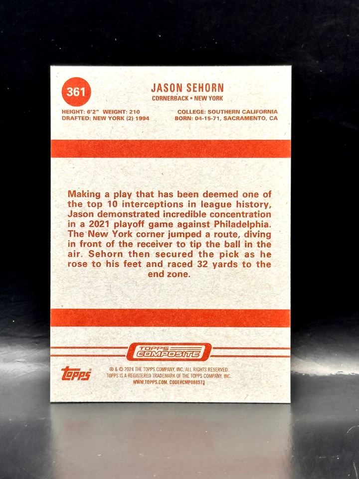 2023 Topps Composite Heritage #361 Jason Sehorn New York Giants - Image 2 of 2