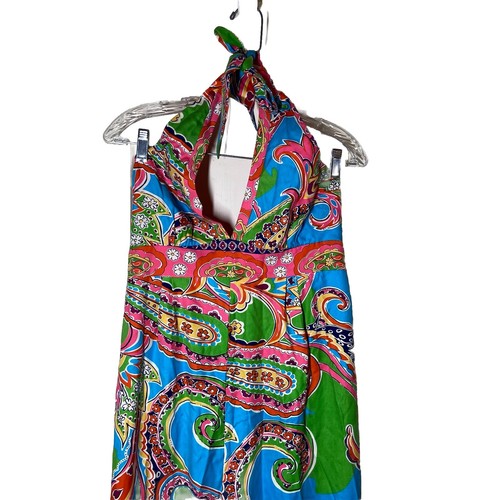 Vtg LILLY PULITZER Silk Halter Dress Maxi Retro Print Size 12 Pink Sleeveless - Bild 2 von 12