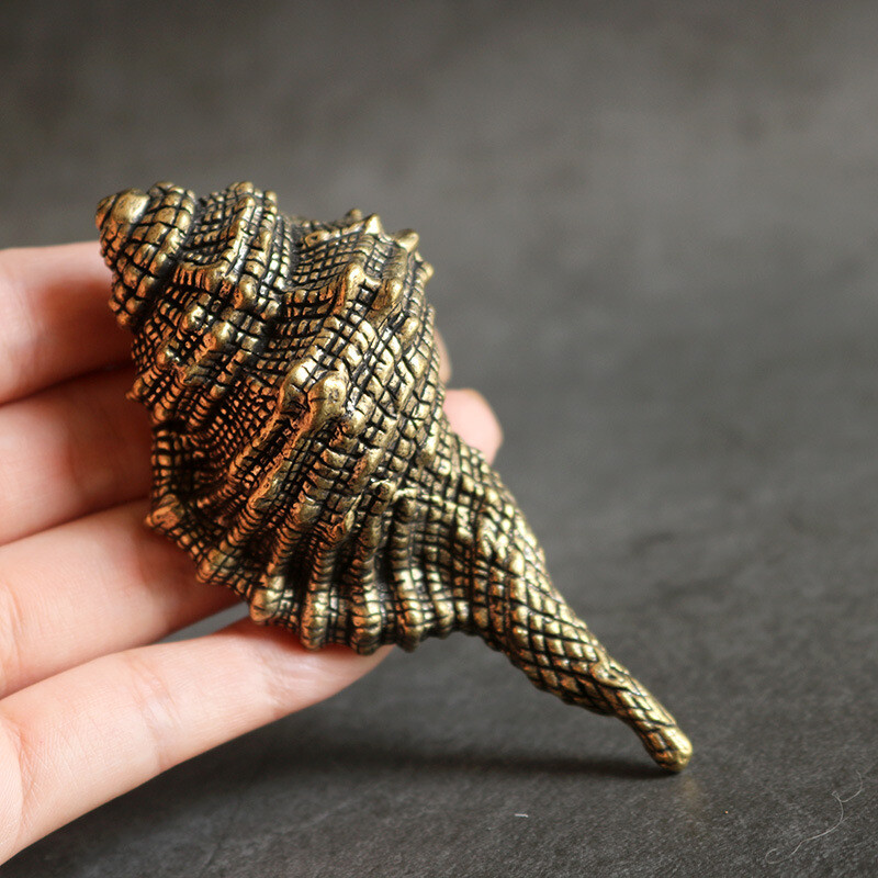 Large Solid Brass Sea Snail Seashells Ocean Creature Sculpture Desk Decor Gift