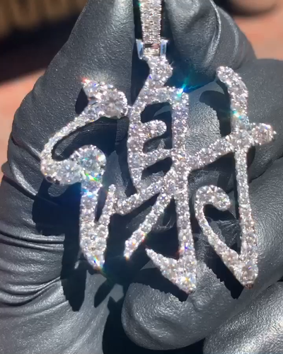 Bust Down Natural Moissanite Men's Stylish Custom Name Plate Pendant 925 Silver - Video 1 of 1