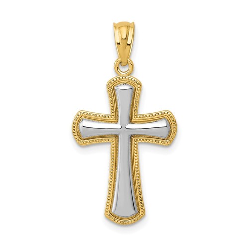14k Two-tone Gold Polished Cross Pendant 1.1 gram, L-1.19 In, W-0.61 In - Picture 1 of 4