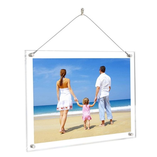 Clear Acrylic Desktop Picture Frame Beveled Frameless Plexiglass Photo Photograp